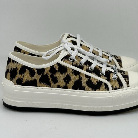 DIOR WALK'N Leopard Mizza Cotton Platform Lace Up Low Top Sneakers Shoes - Picture 7 of 15